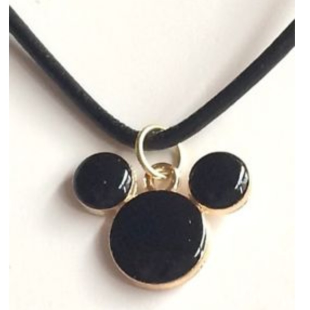 Gold Mickey Mouse Necklace Leather Ears 19" Disney